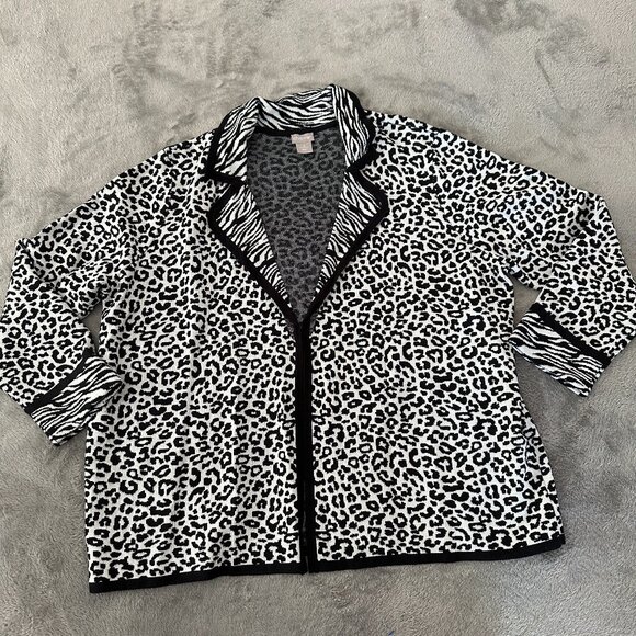 Chico's Sweater Cardigan 3 XL 16/18 Animal Print Zebra Cheetah Black White - Picture 1 of 9
